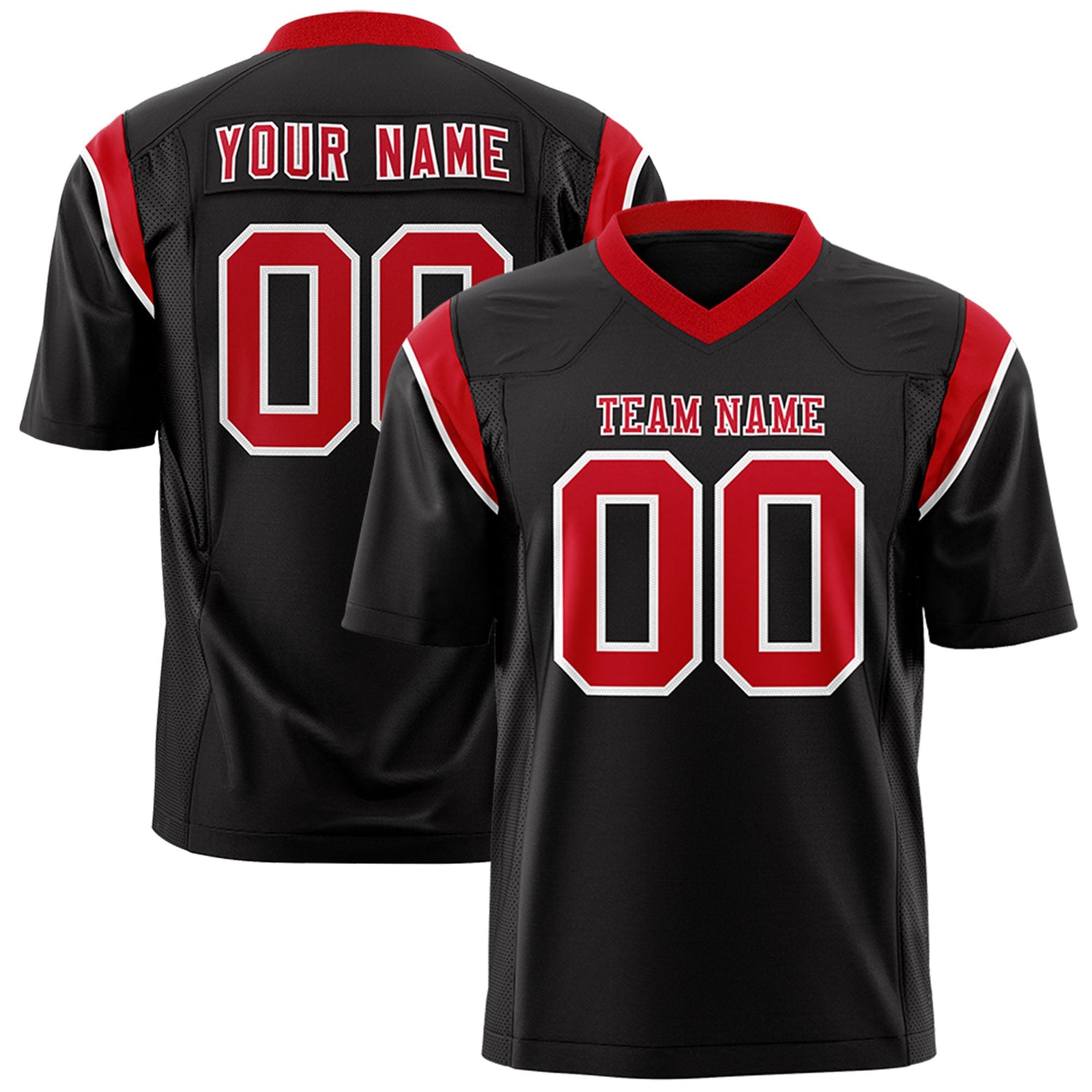 Custom Flag Football Jersey | Black Red Color Block For Youth & Men | Add Name, Number & Logo | KXKSHOP
