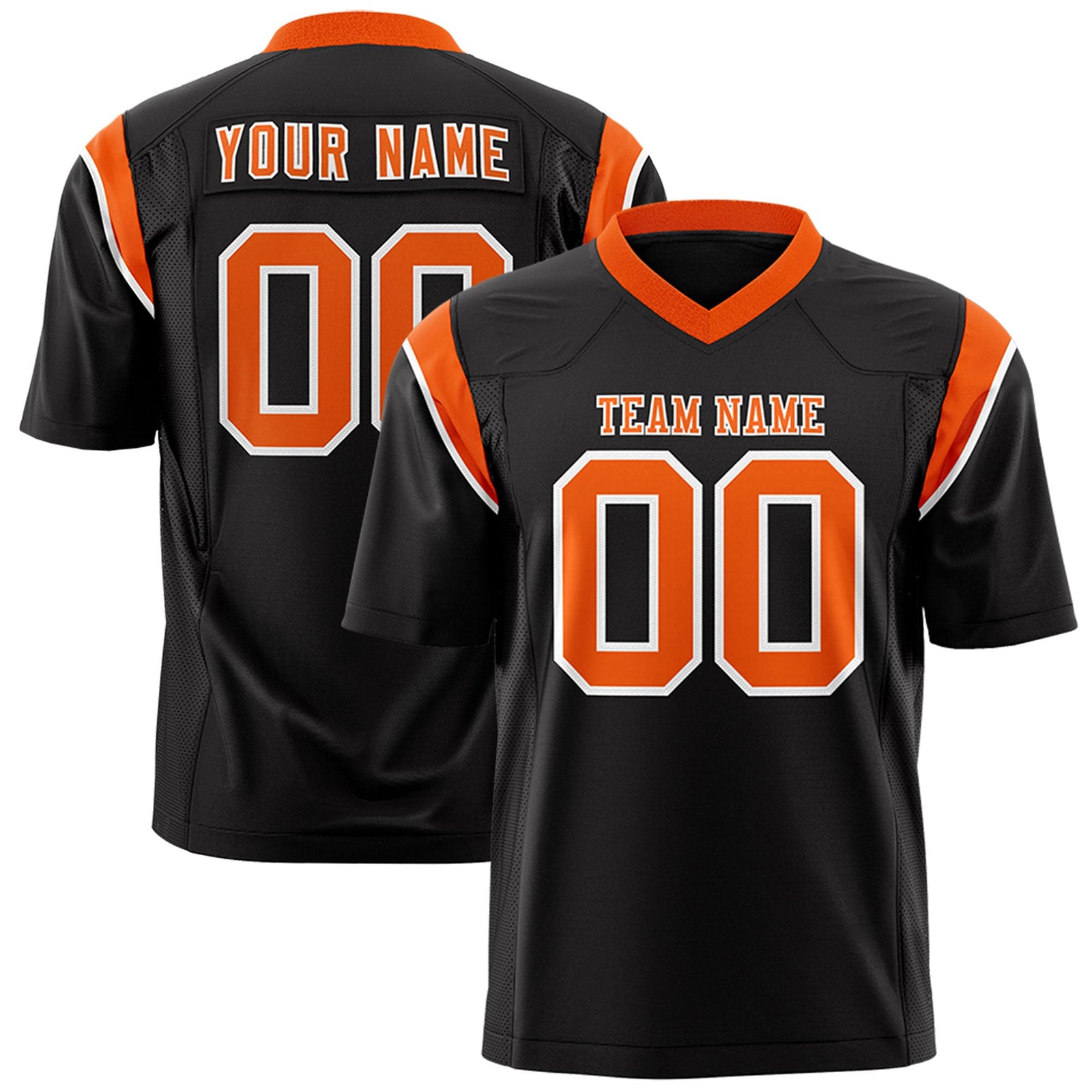 Custom Flag Football Jersey | Black Orange Color Block For Youth & Men | Add Name, Number & Logo | KXKSHOP