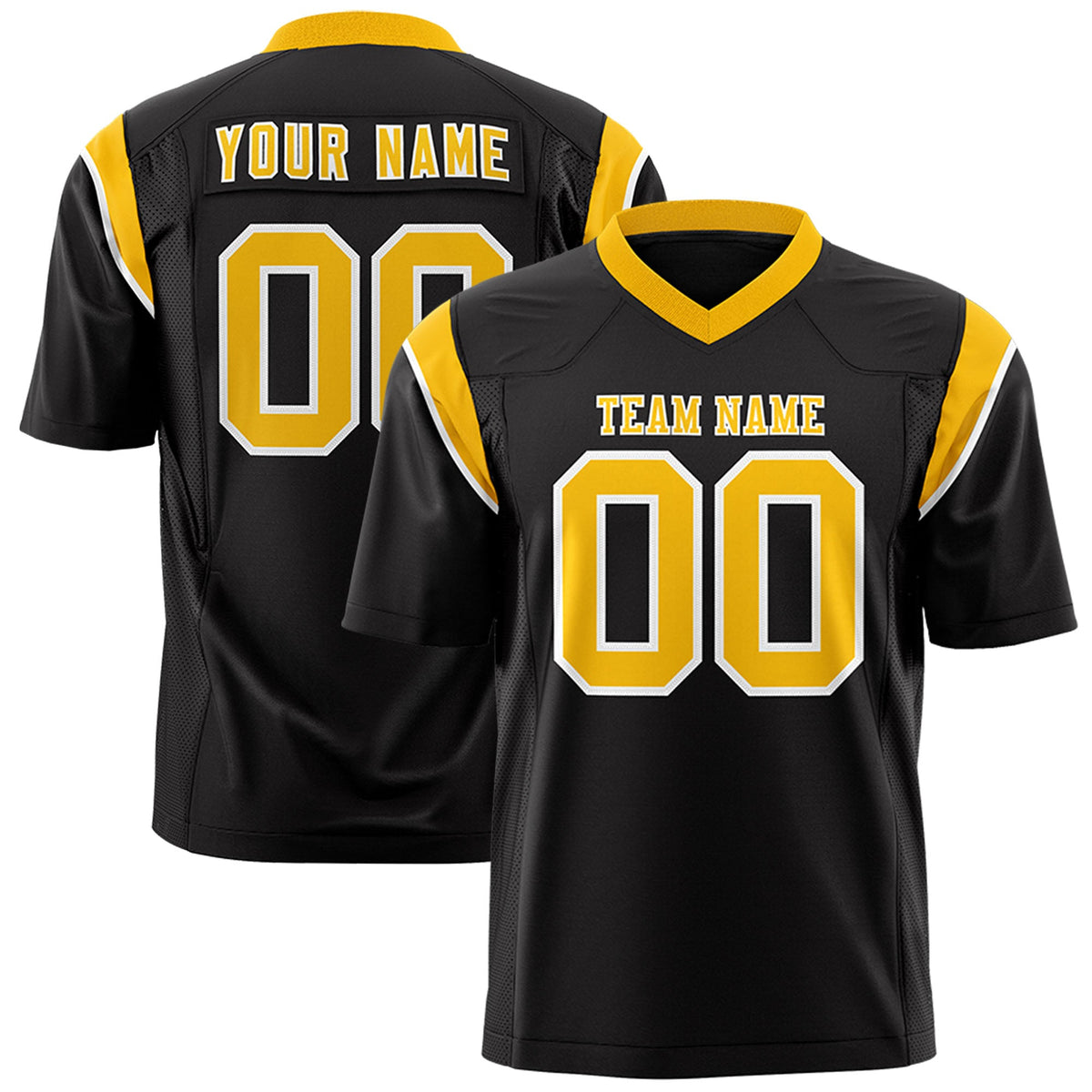 Custom Flag Football Jersey | Black Yellow Color Block For Youth &amp; Men | Add Name, Number &amp; Logo | KXKSHOP