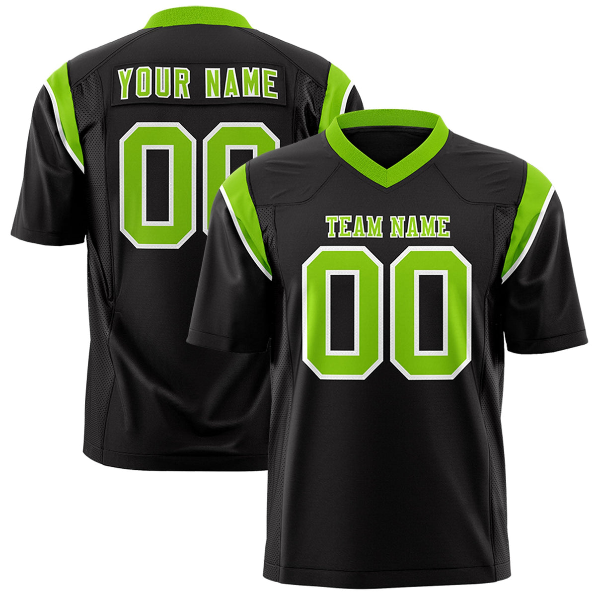 Custom Flag Football Jersey | Black Neon Green Color Block For Youth &amp; Men | Add Name, Number &amp; Logo | KXKSHOP
