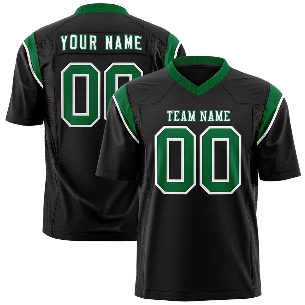 Custom Flag Football Jersey | Black Kelly Green Color Block For Youth &amp; Men | Add Name, Number &amp; Logo | KXKSHOP