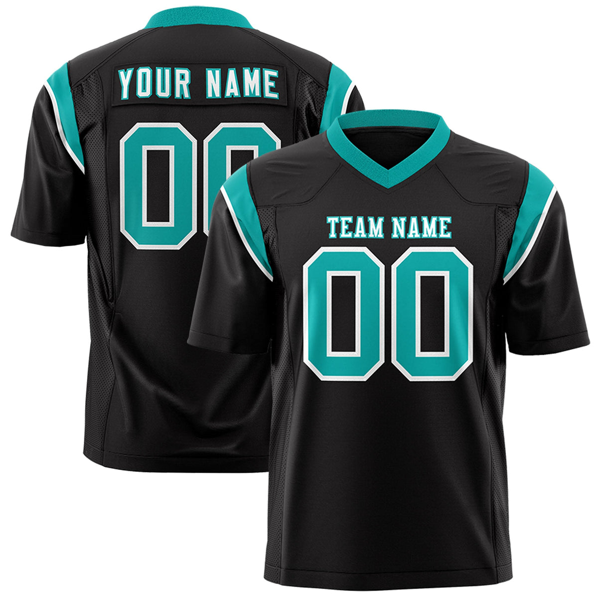 Custom Flag Football Jersey | Black Aqua Color Block For Youth &amp; Men | Add Name, Number &amp; Logo | KXKSHOP