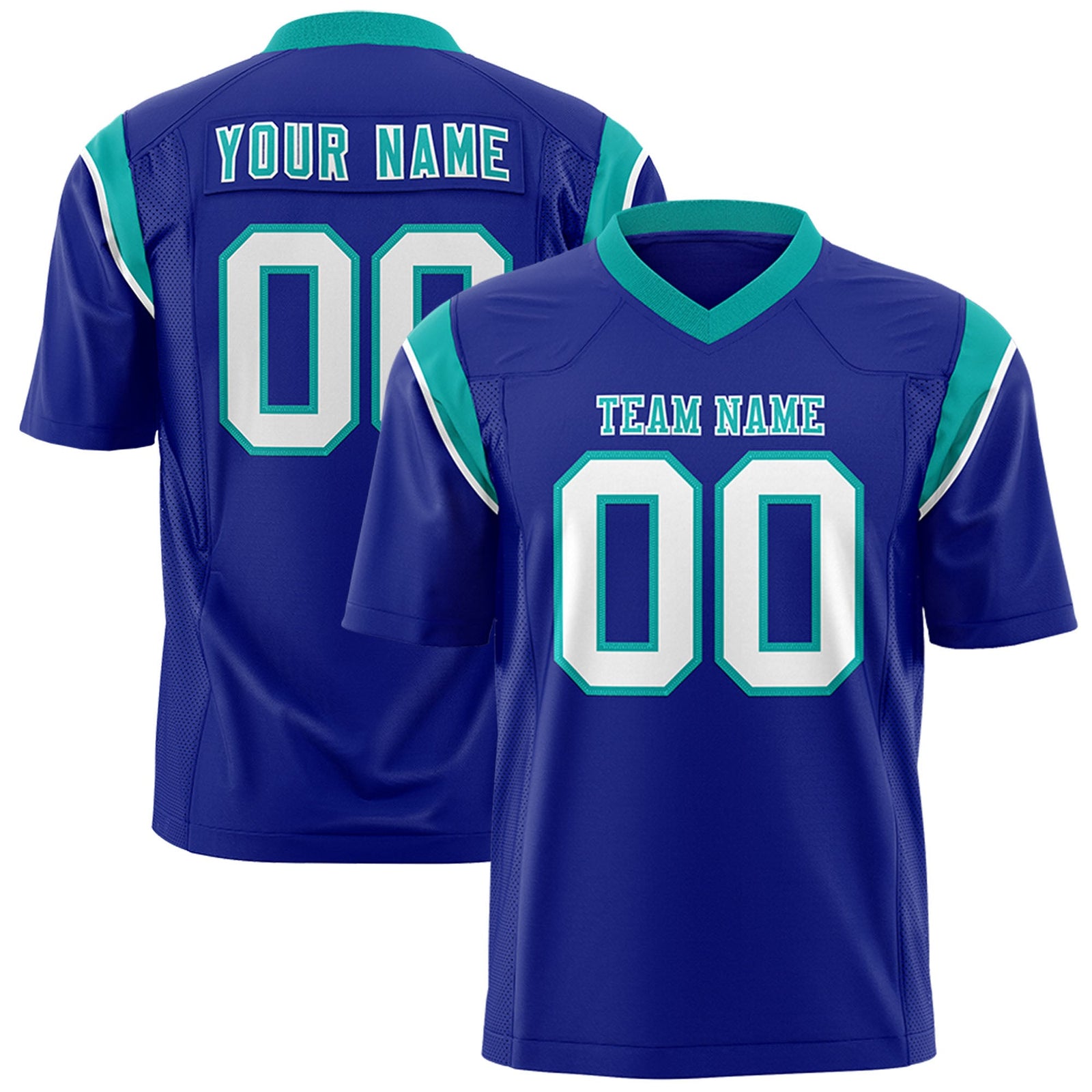 Custom Flag Football Jersey | Royal Aqua Color Block For Youth & Men | Add Name, Number & Logo | KXKSHOP