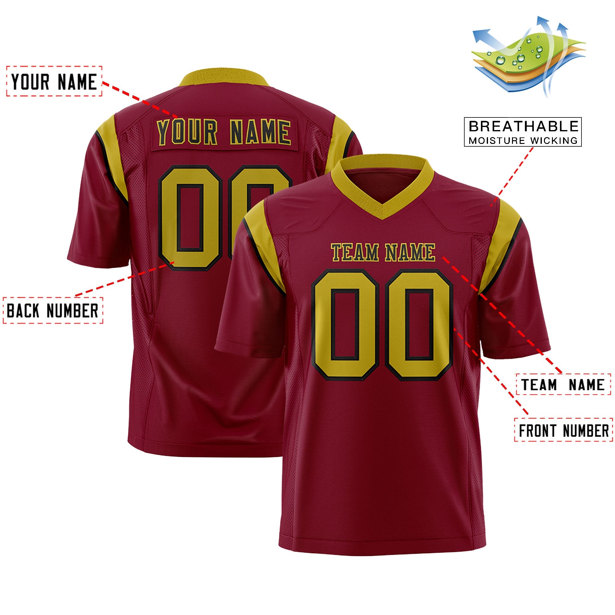 Custom Flag Football Jersey | Cardinal Old Gold Color Block For Youth & Men | Add Name, Number & Logo | KXKSHOP