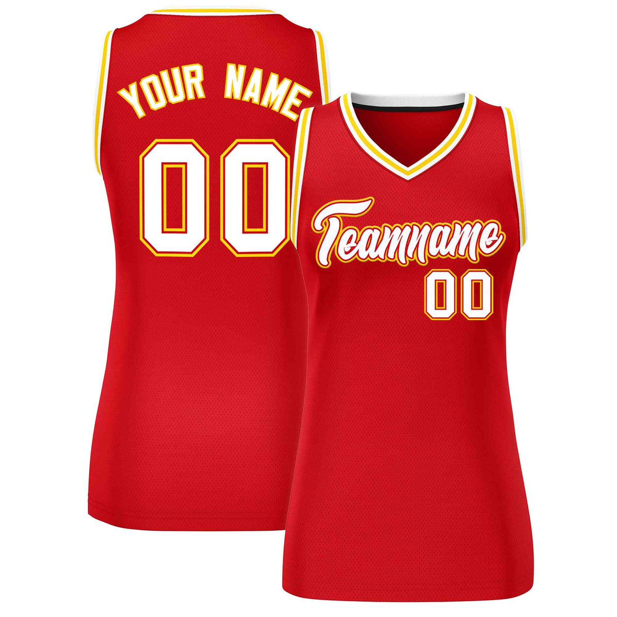 Custom Red White-Gold Classic Tops Mesh Basketball Jersey for Women