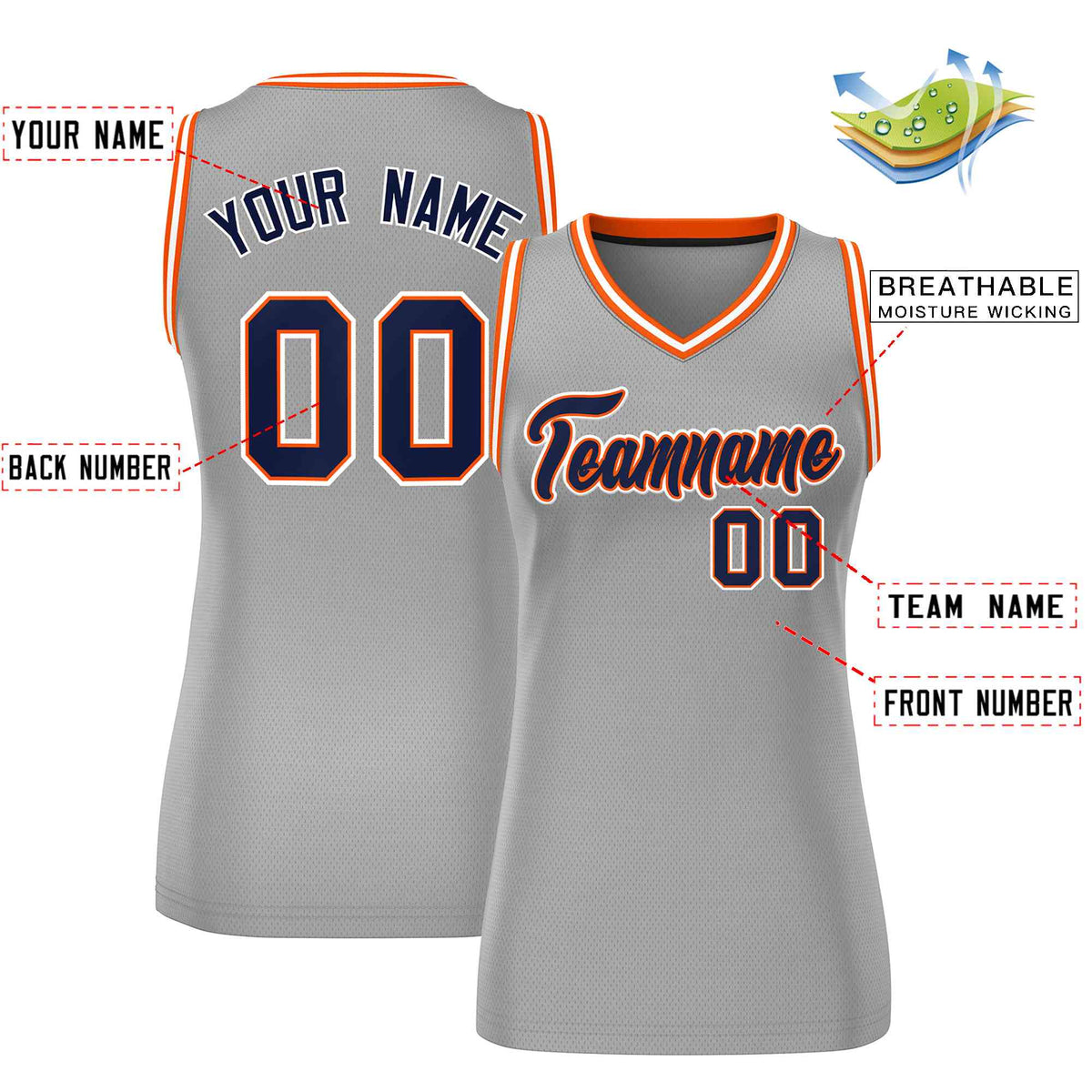 Custom Gray Navy-White Classic Tops Mesh Basketball Jersey for Women