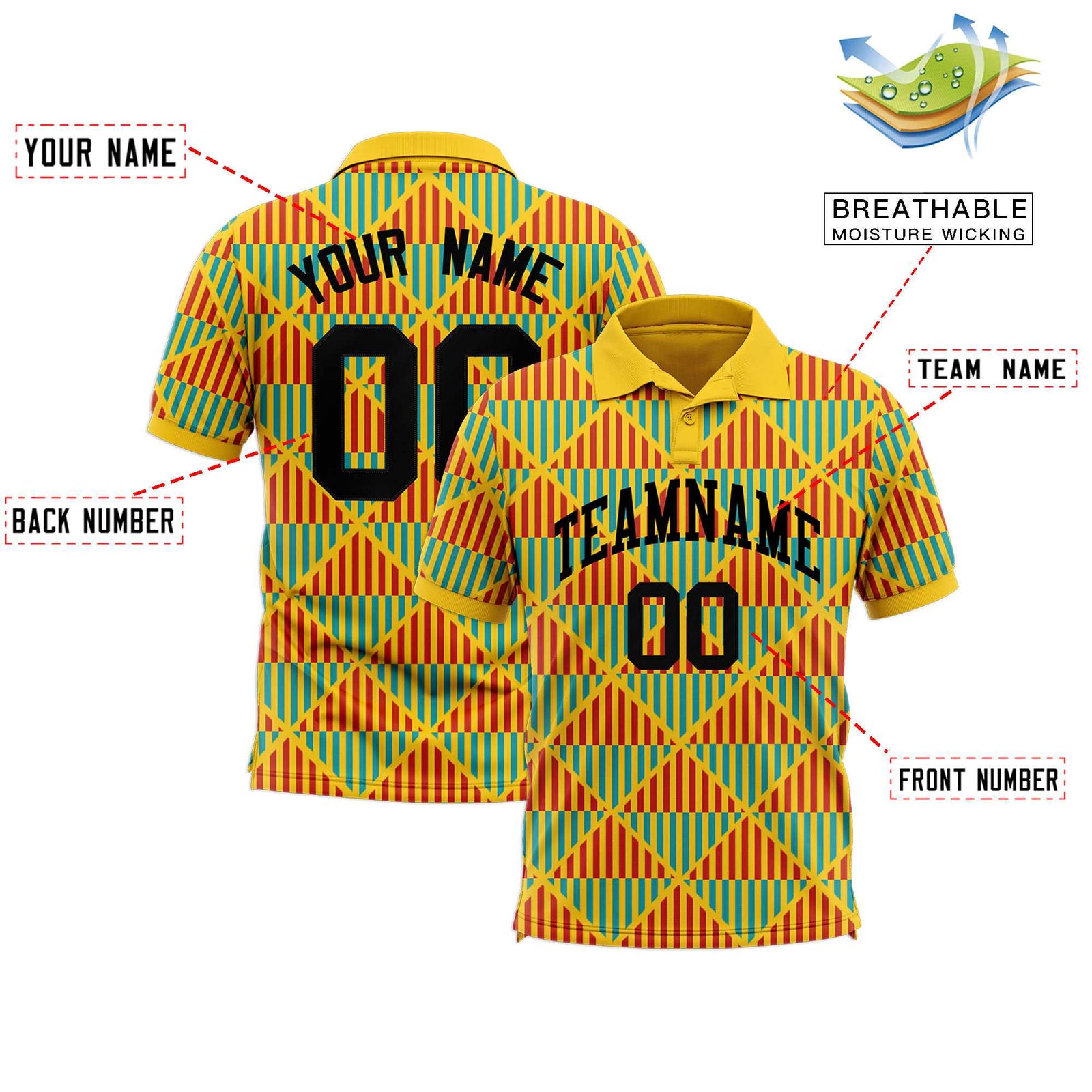 Custom Gold Lingge Sunshine Polo Shirts