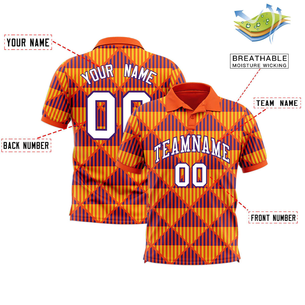 Custom Orange Lingge Sunshine Polo Shirts