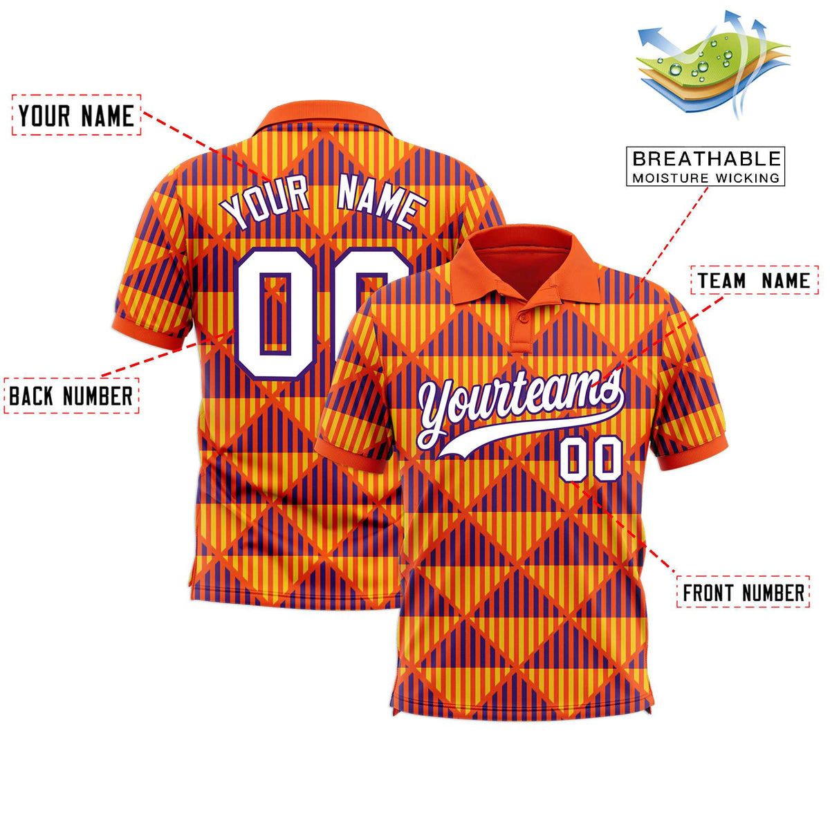 Custom Orange Lingge Sunshine Polo Shirts