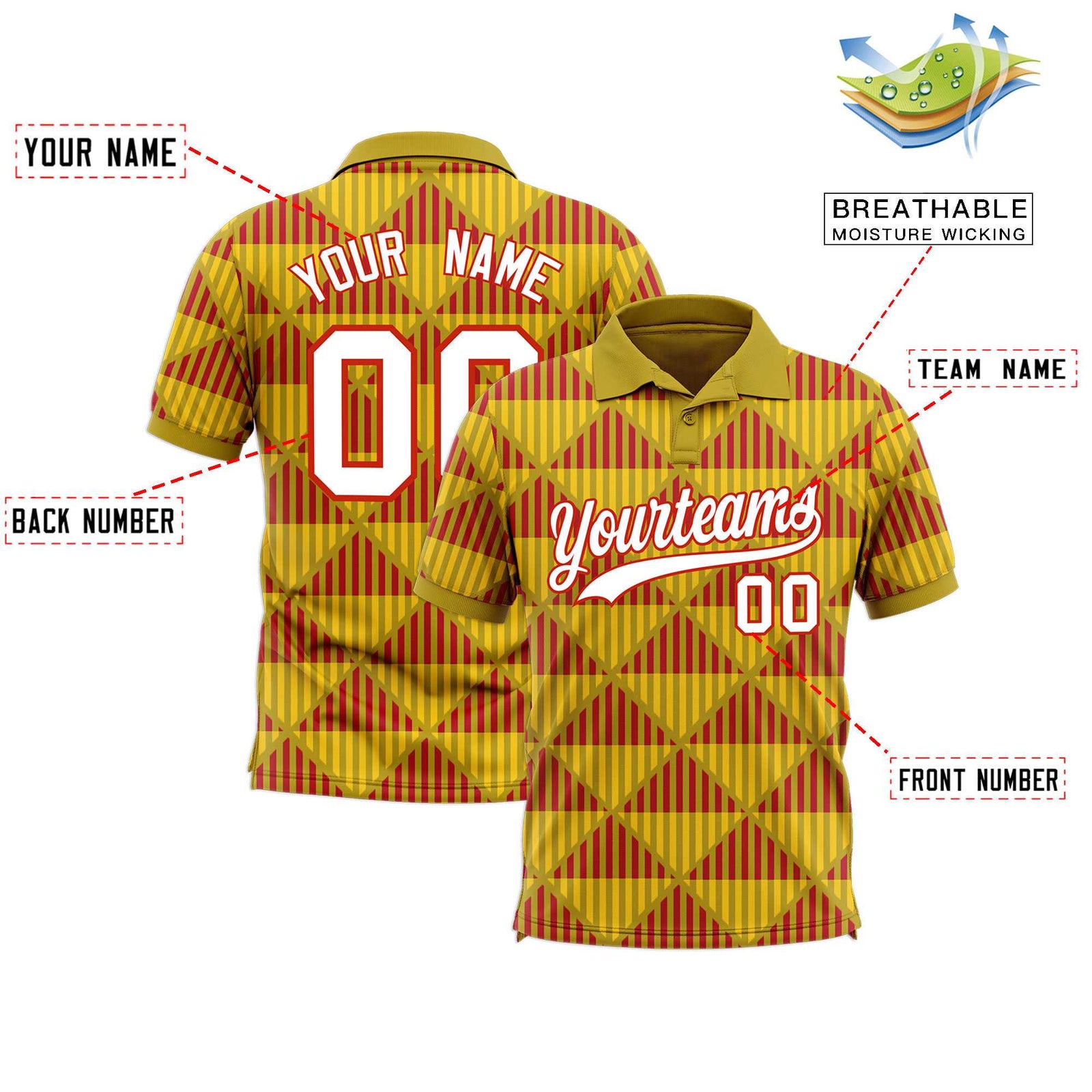Custom Old Gold Lingge Sunshine Polo Shirts
