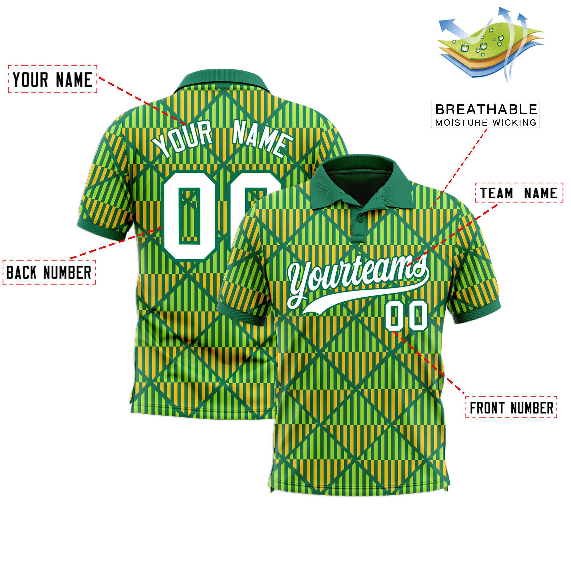 Custom Kelly Green Lingge Sunshine Polo Shirts