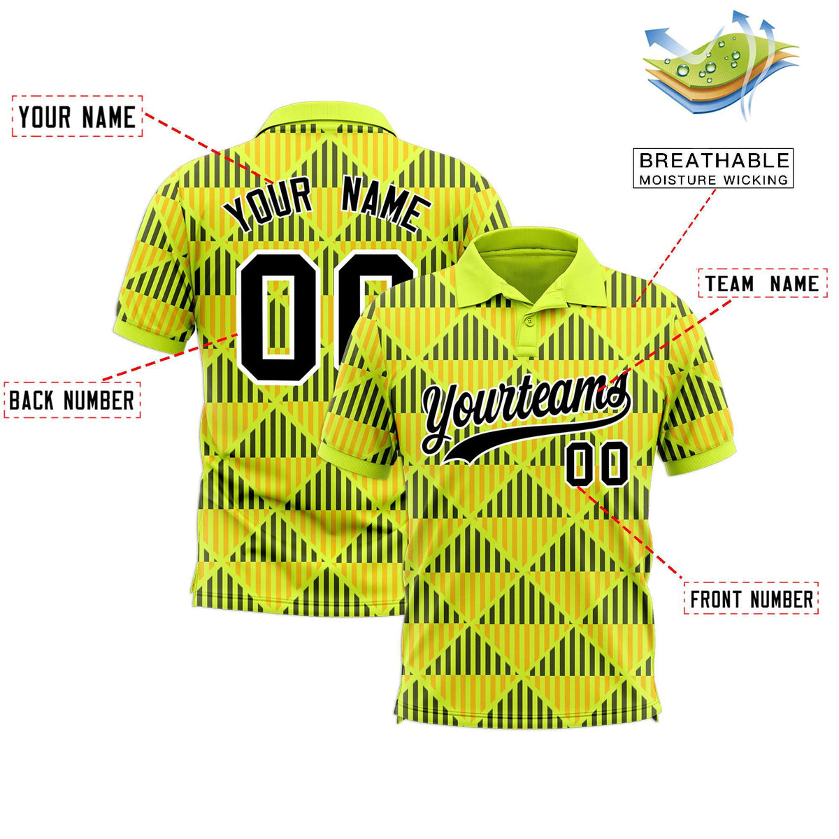 Custom Fluorescent Green Lingge Sunshine Polo Shirts