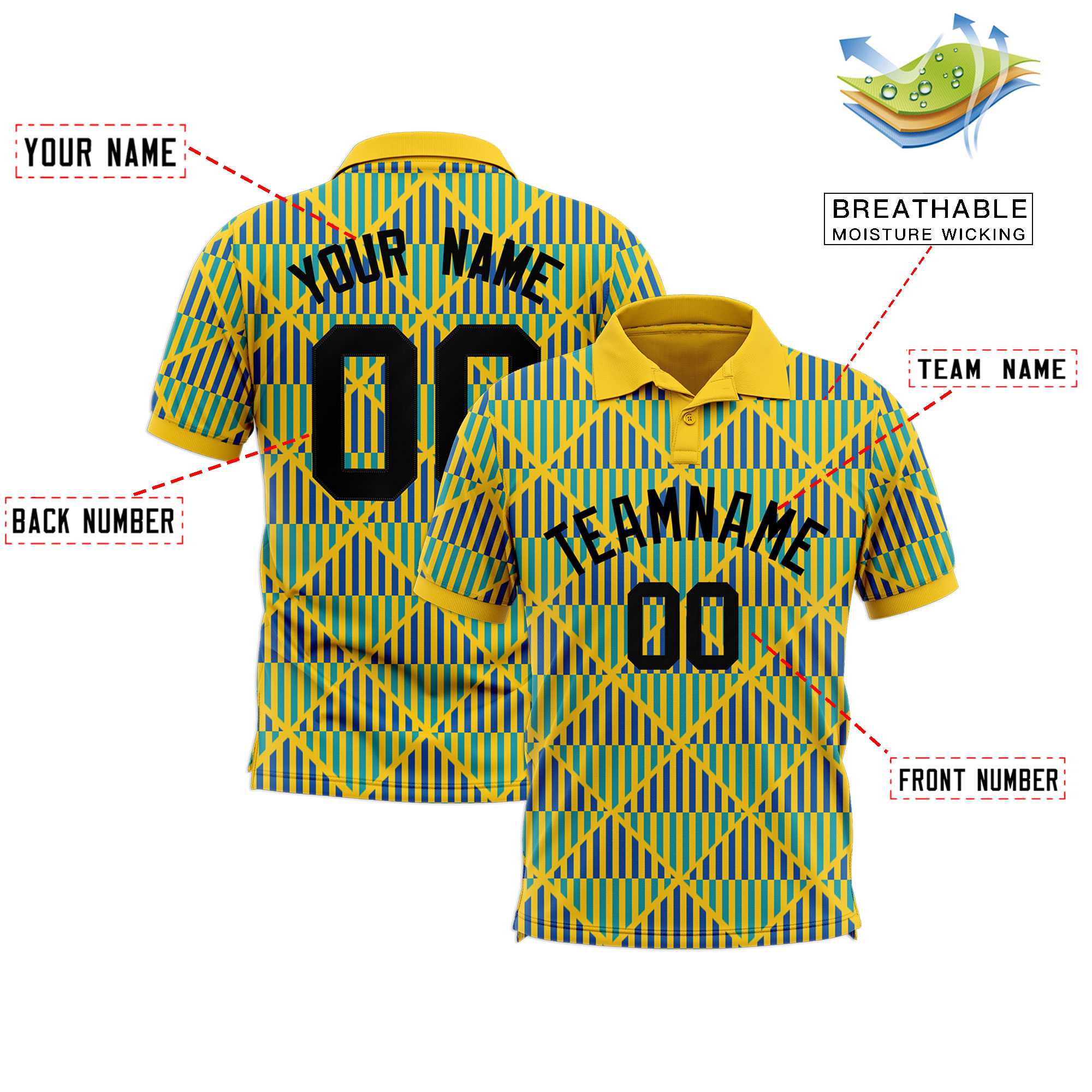 Custom Gold Lingge Sunshine Polo Shirts