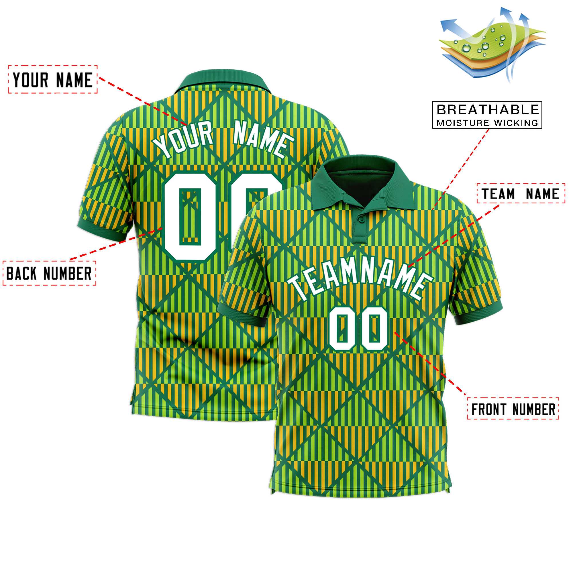 Custom Kelly Green Lingge Sunshine Polo Shirts