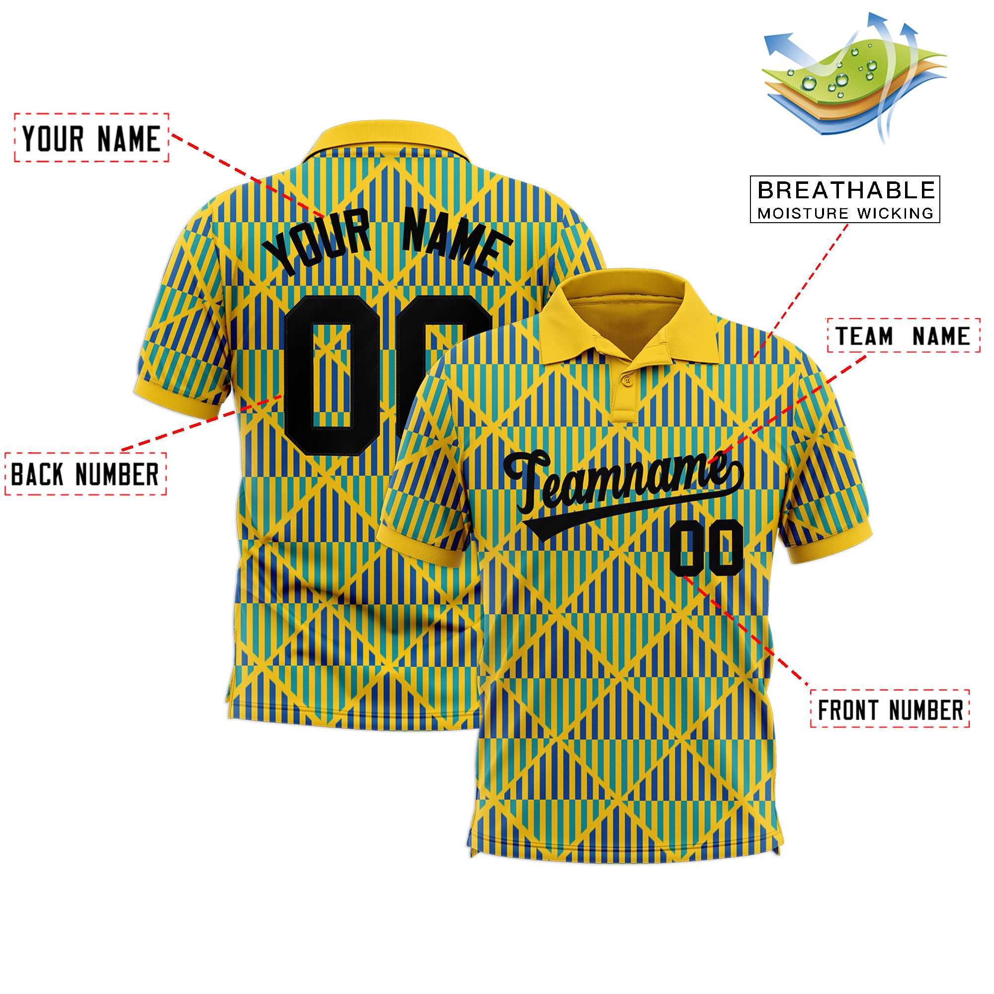 Custom Gold Lingge Sunshine Polo Shirts