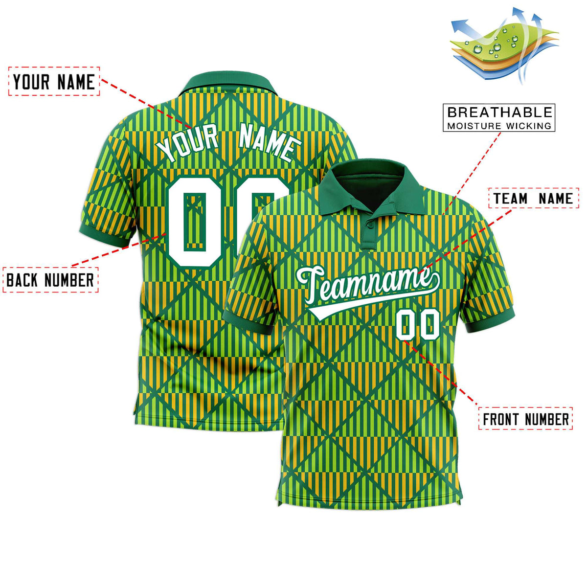 Custom Kelly Green Lingge Sunshine Polo Shirts