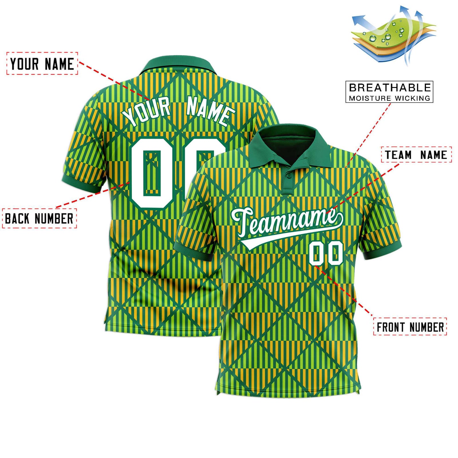 Custom Kelly Green Lingge Sunshine Polo Shirts