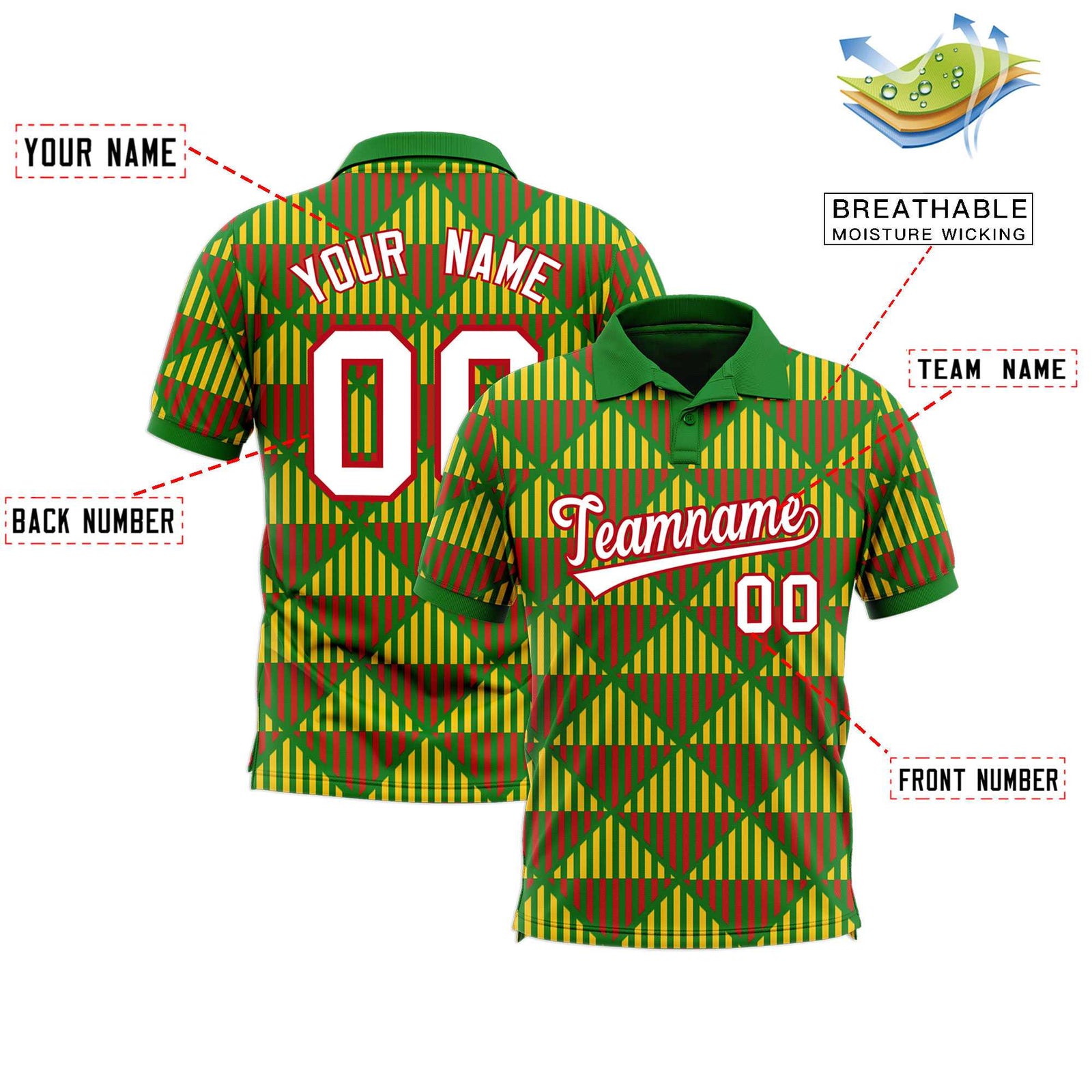 Custom Kelly Green Lingge Sunshine Polo Shirts