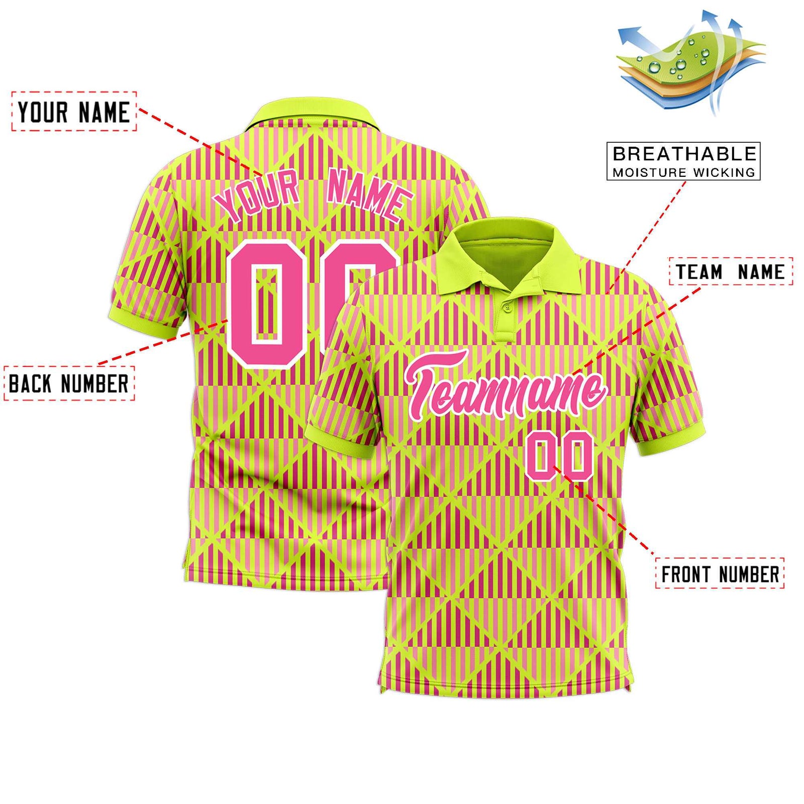 Custom Fluorescent Green Lingge Sunshine Polo Shirts