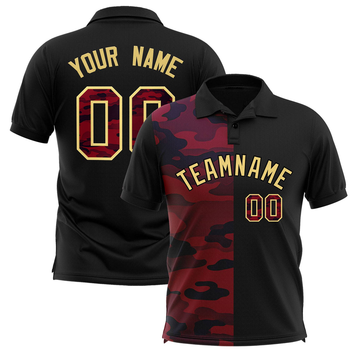 Custom Black Camo Split Fashion Authentic Performance Polo Shirt