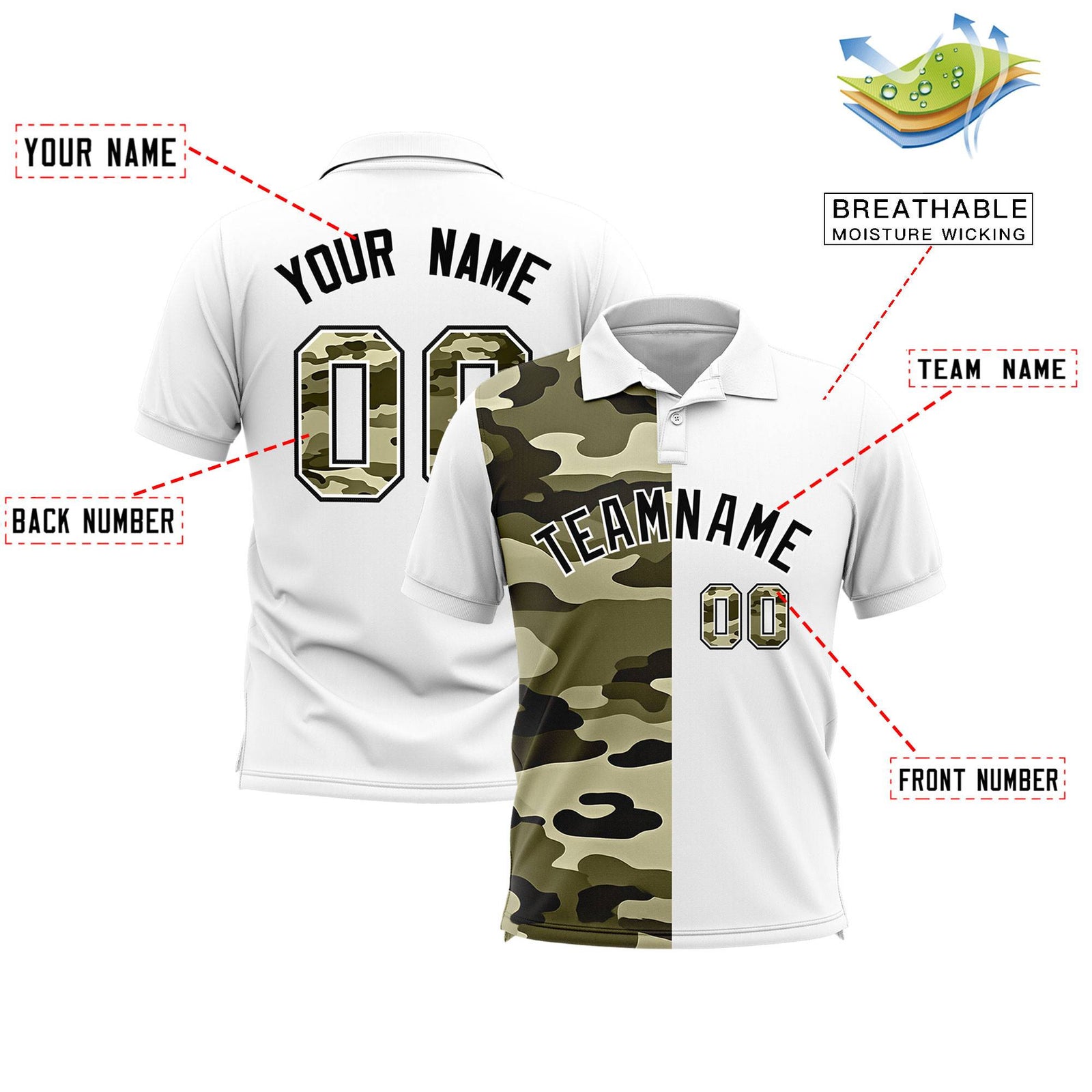 Custom White Camo Split Fashion Authentic Performance Polo Shirt