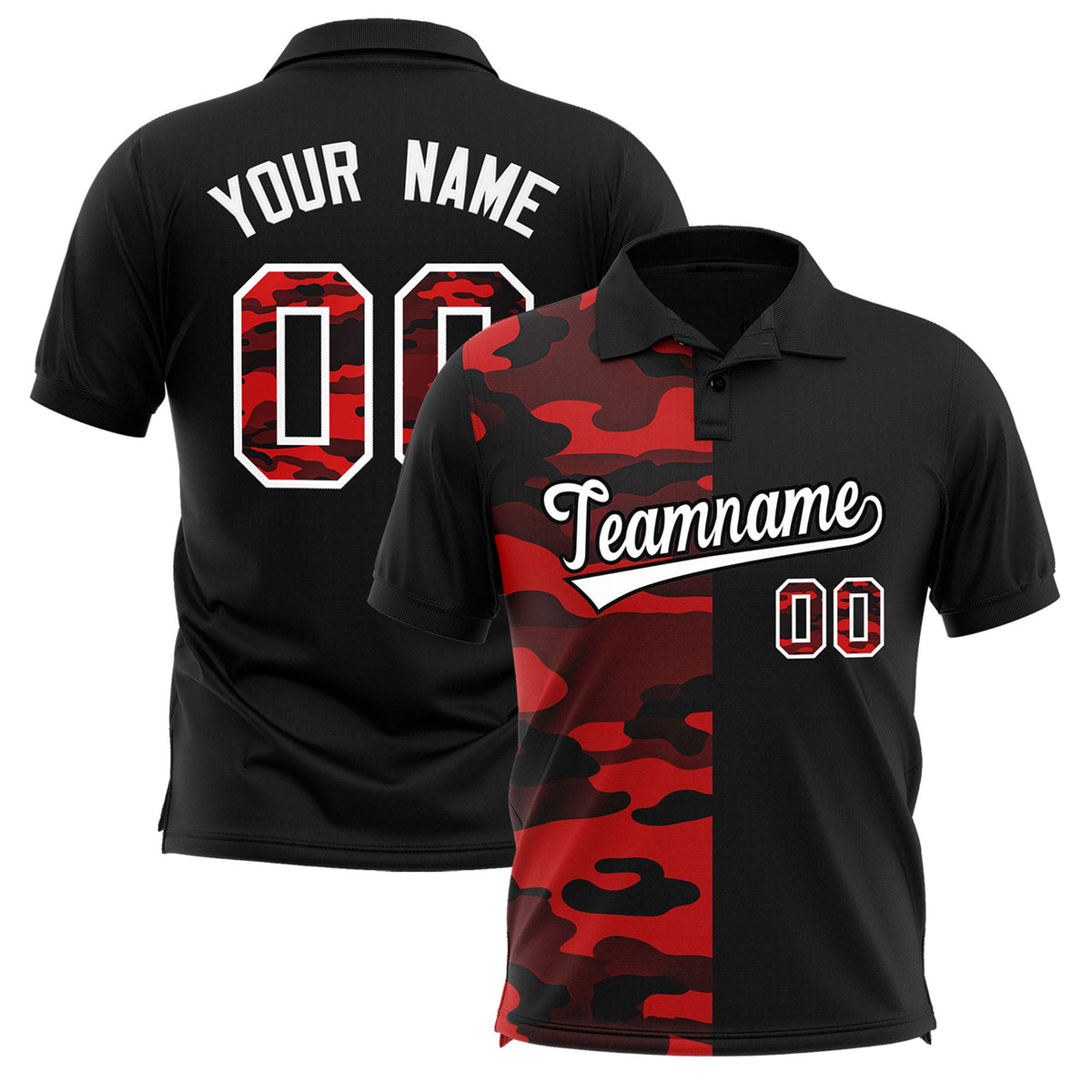 Custom Black Camo Split Fashion Authentic Performance Polo Shirt