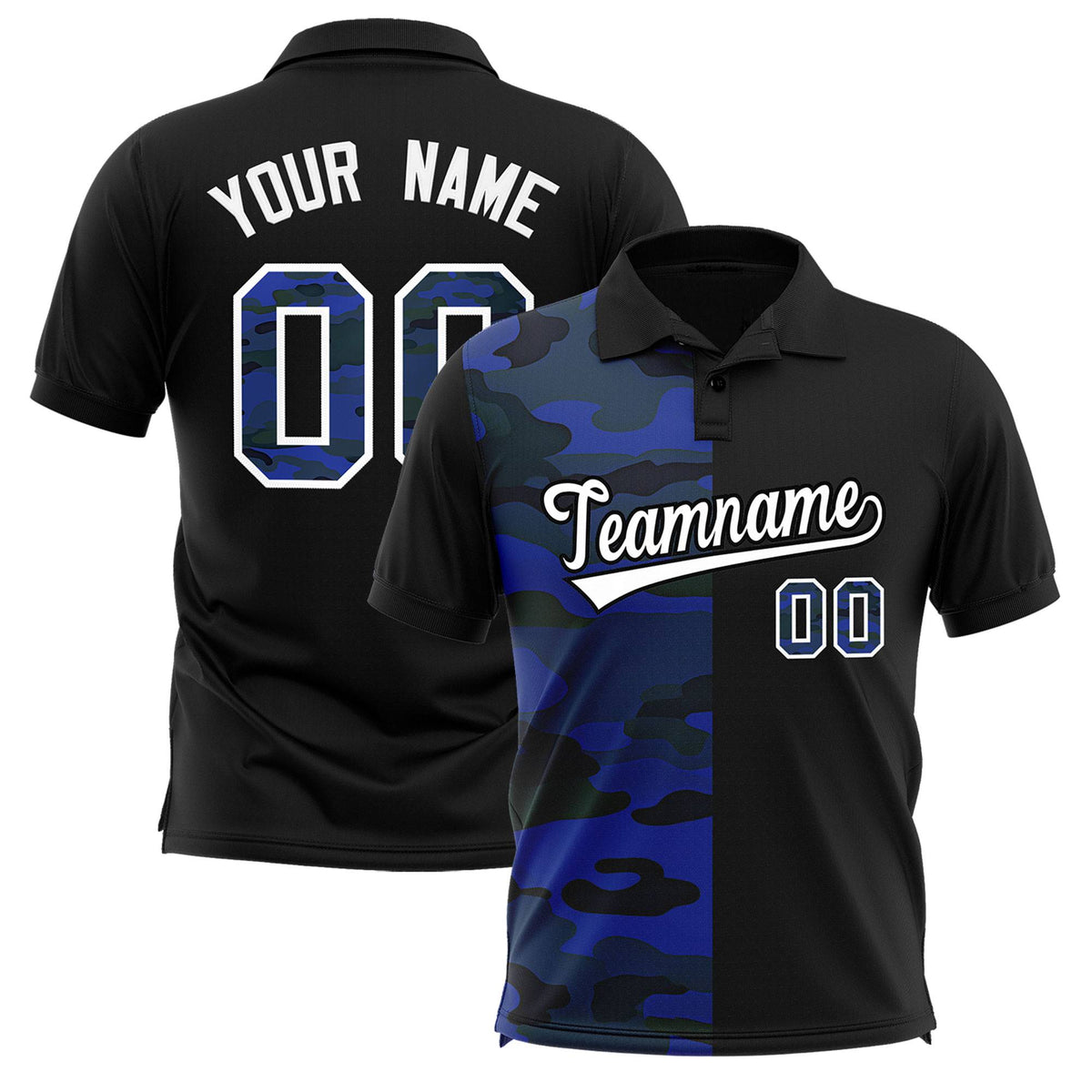 Custom Black Camo Split Fashion Authentic Performance Polo Shirt