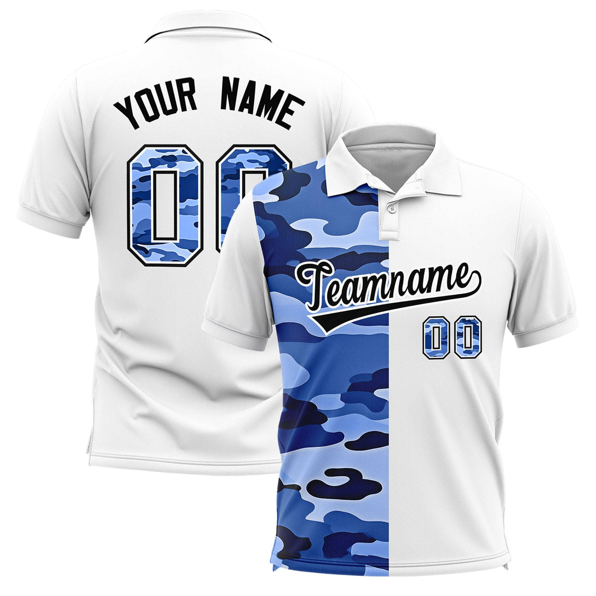 Custom White Camo Split Fashion Authentic Performance Polo Shirt