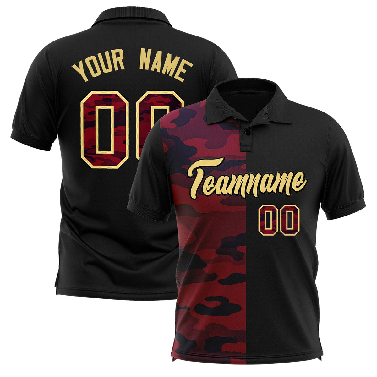 Custom Black Camo Split Fashion Authentic Performance Polo Shirt