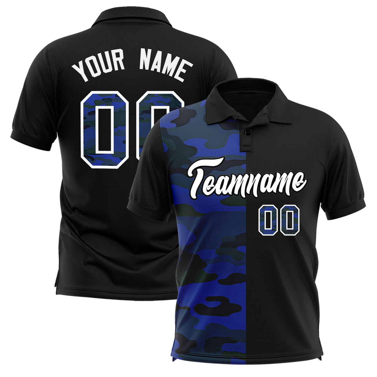 Custom Black Camo Split Fashion Authentic Performance Polo Shirt
