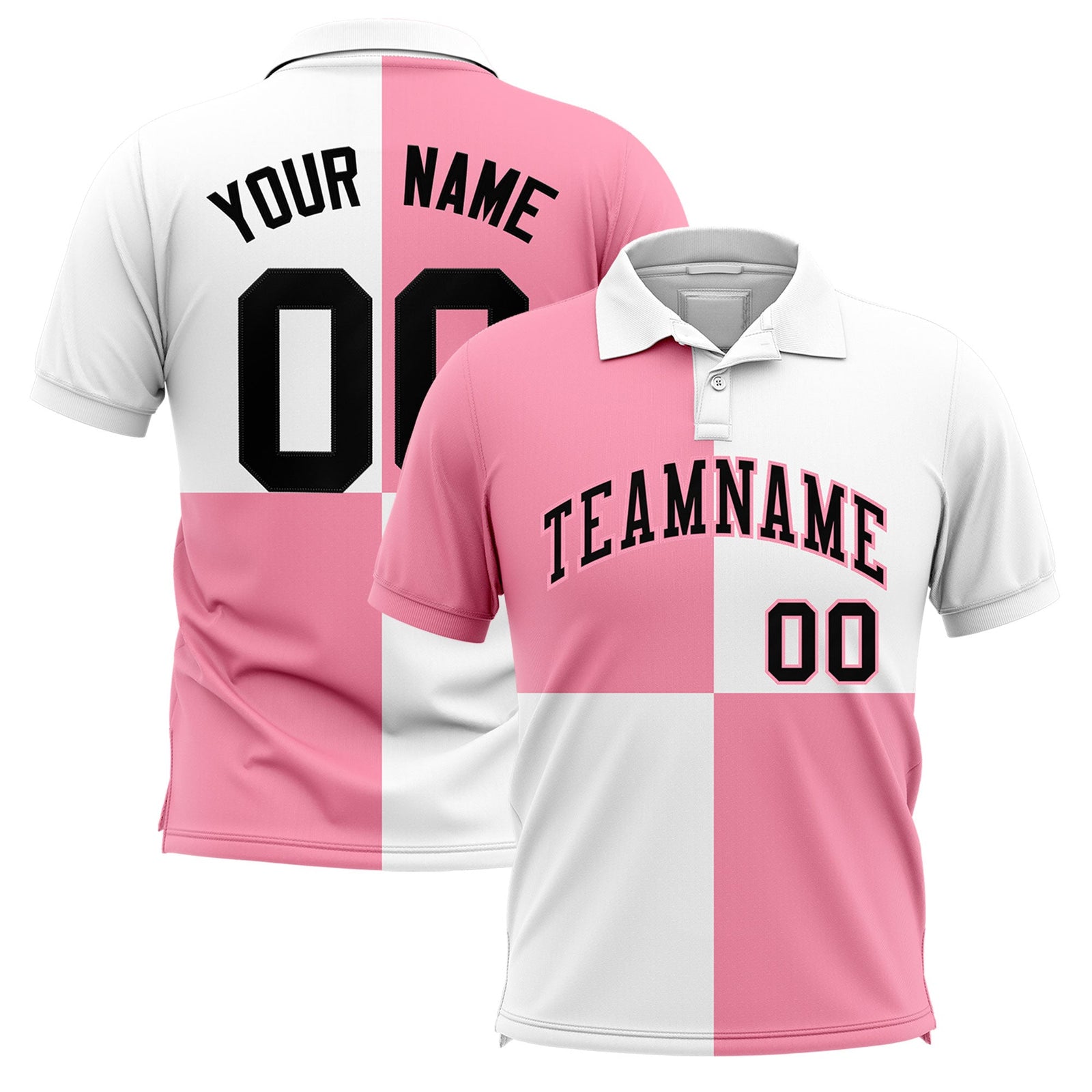 Custom Light Pink White Four Squares Design Performance Polo Shirt