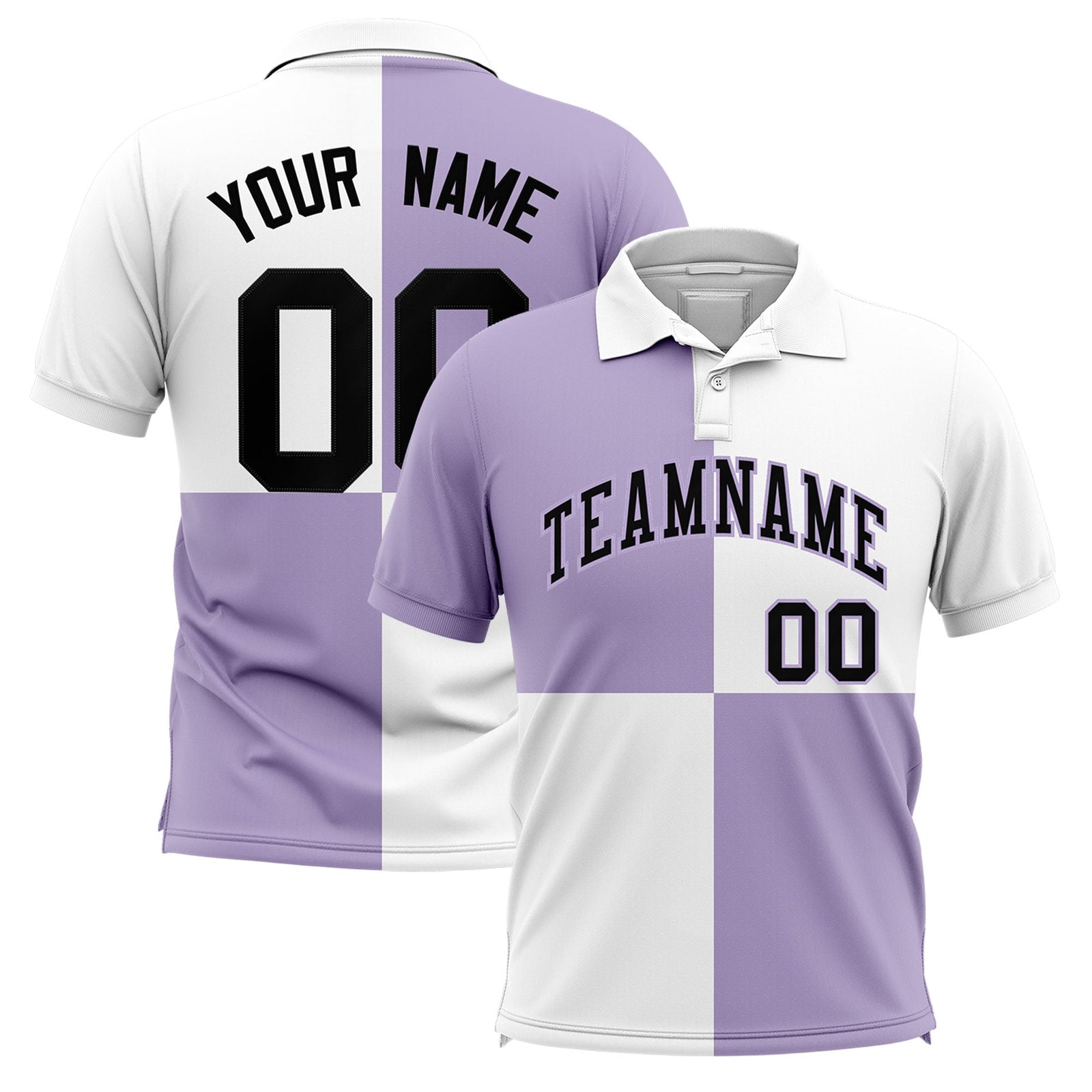 Custom Light Purple White Four Squares Design Performance Polo Shirt