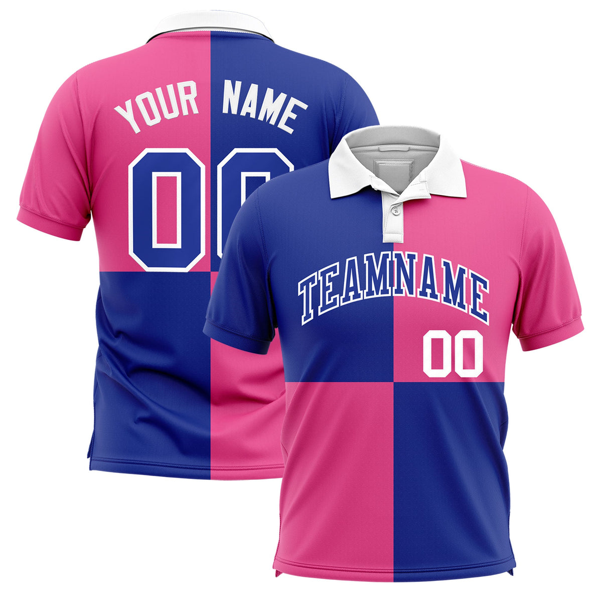 Custom Royal Pink Four Squares Design Performance Polo Shirt