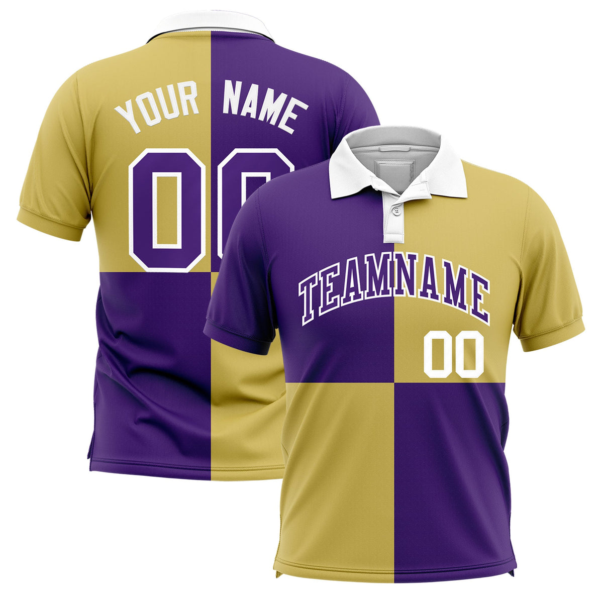 Custom Purple Old Gold Four Squares Design Performance Polo Shirt