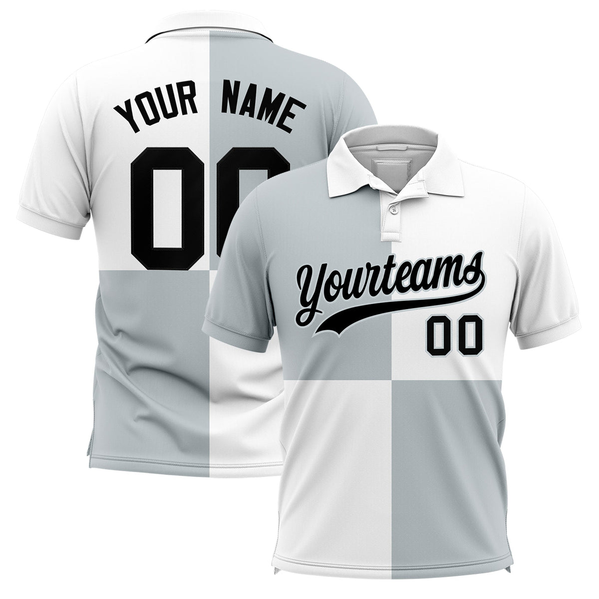 Custom Silver White Four Squares Design Performance Polo Shirt