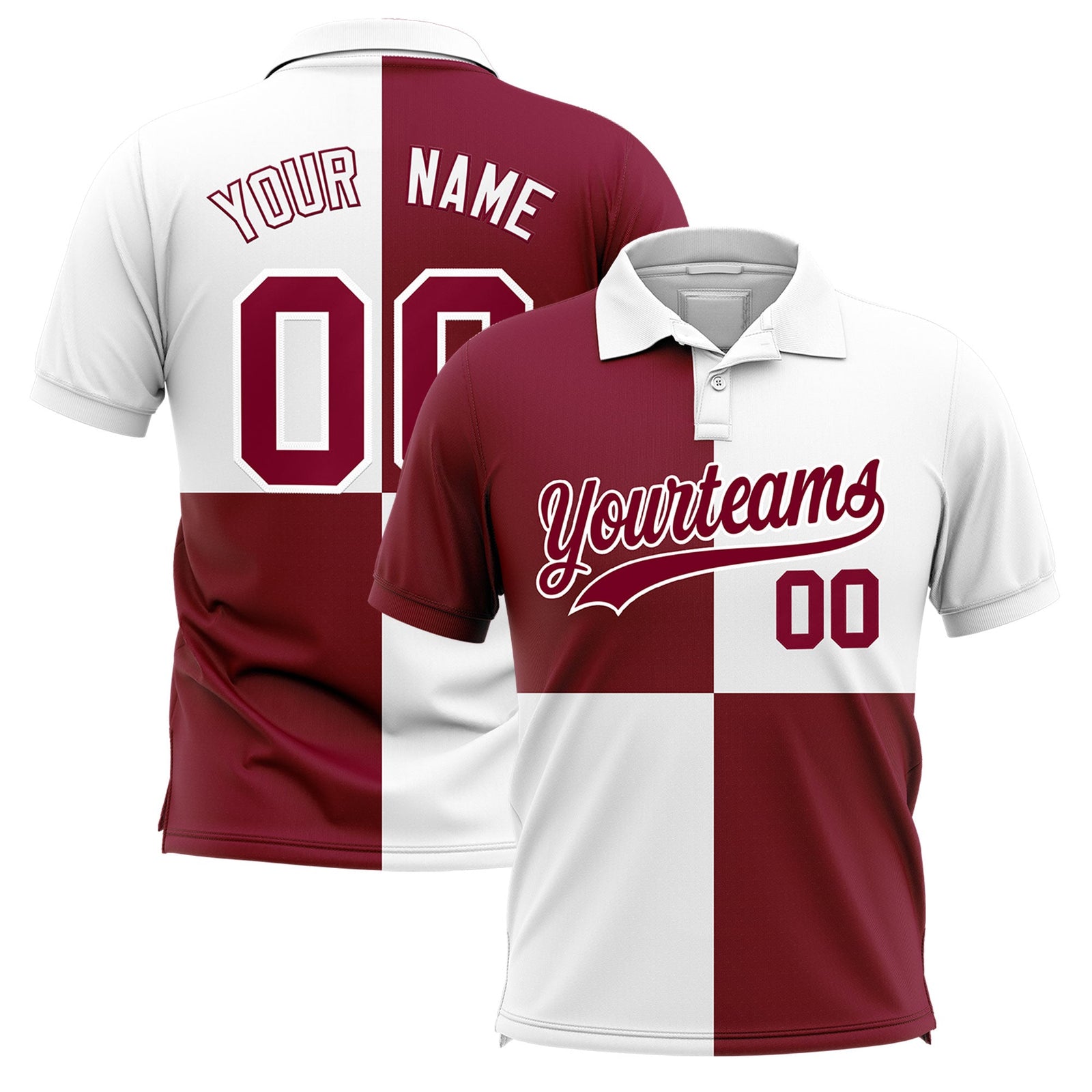 Custom Crimson White Four Squares Design Performance Polo Shirt