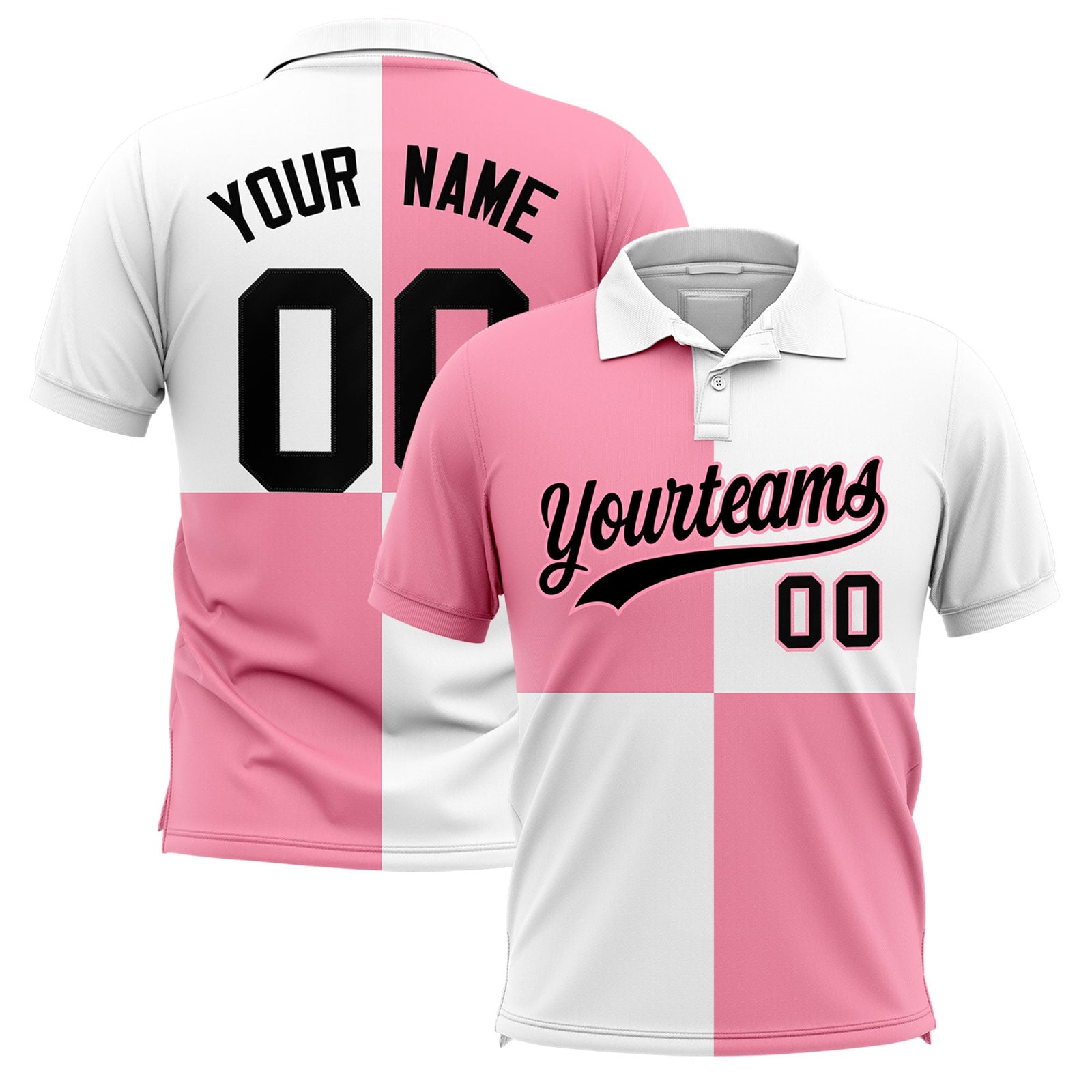 Custom Light Pink White Four Squares Design Performance Polo Shirt