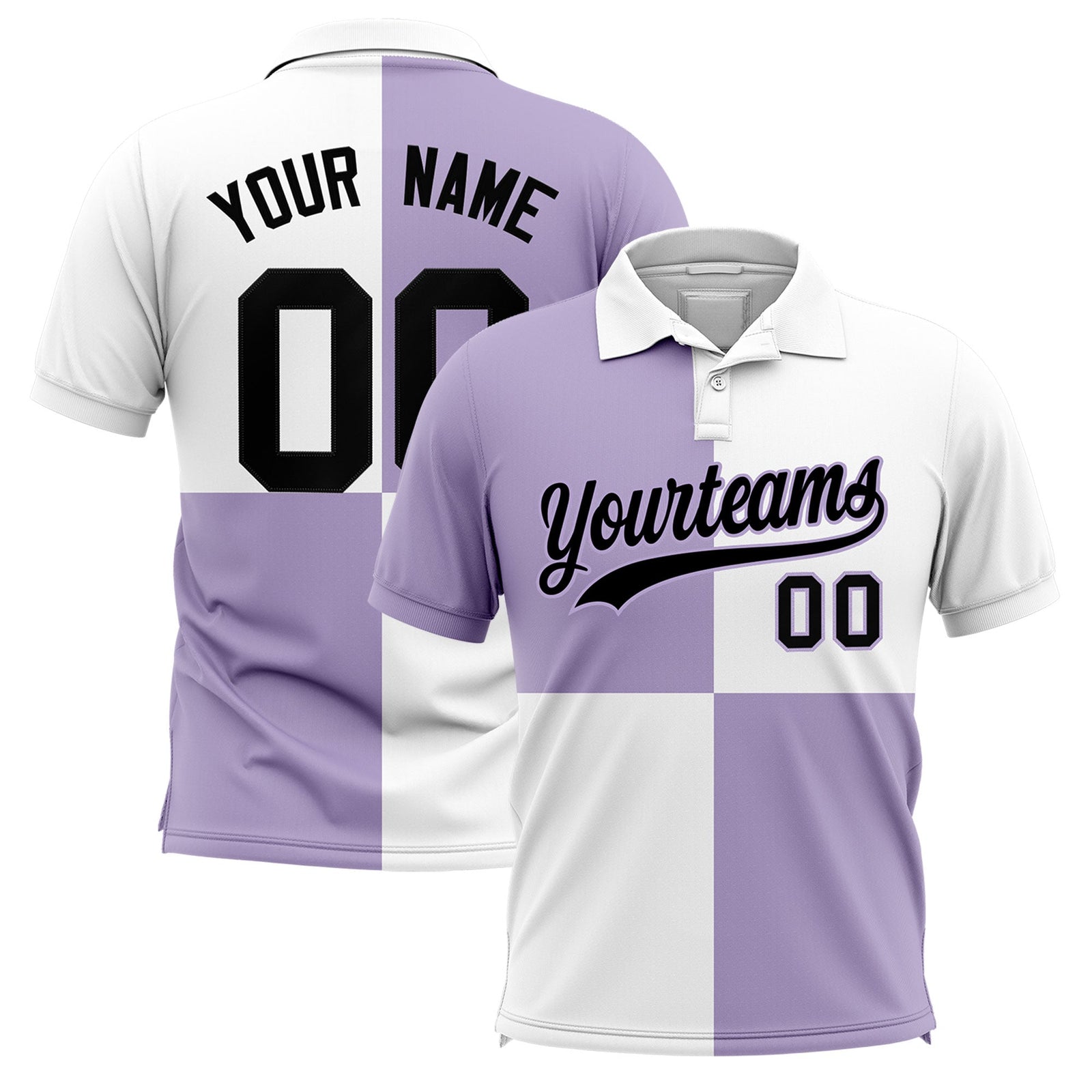 Custom Light Purple White Four Squares Design Performance Polo Shirt