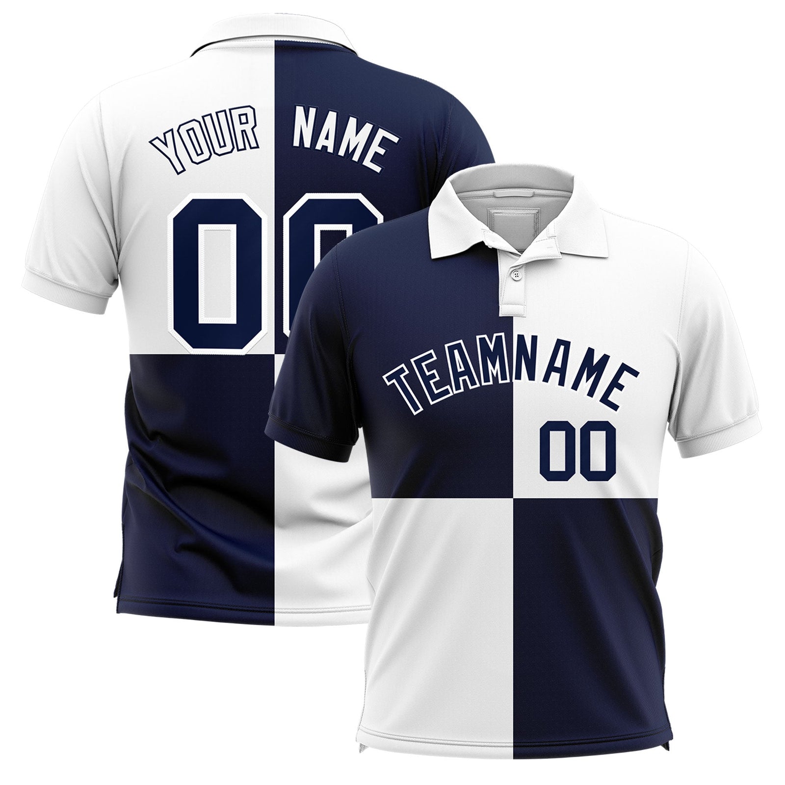 Custom Navy White Four Squares Design Performance Polo Shirt