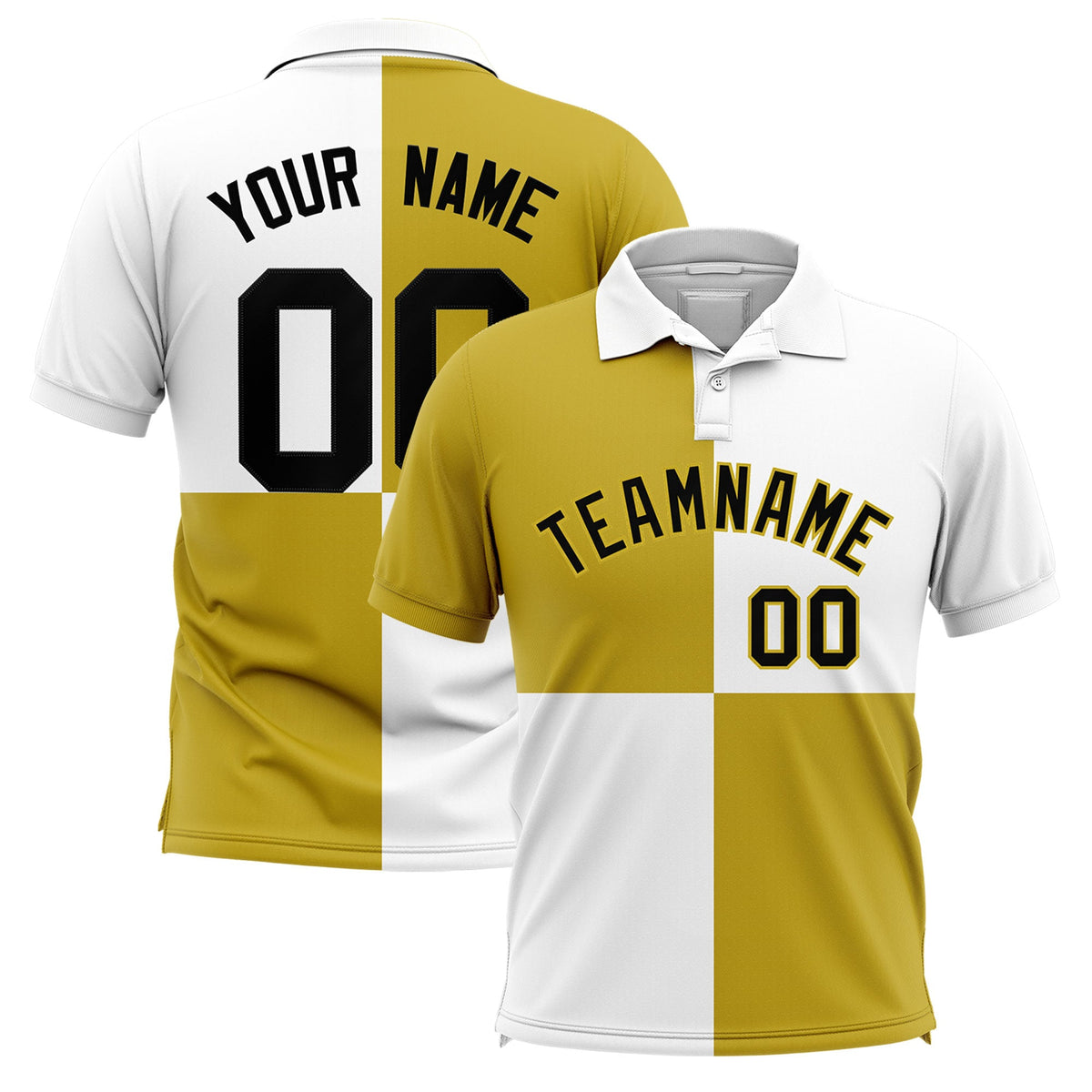 Custom Old Gold White Four Squares Design Performance Polo Shirt