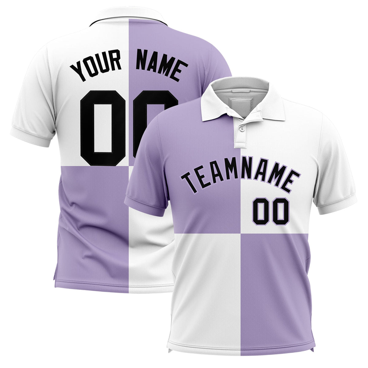 Custom Light Purple White Four Squares Design Performance Polo Shirt