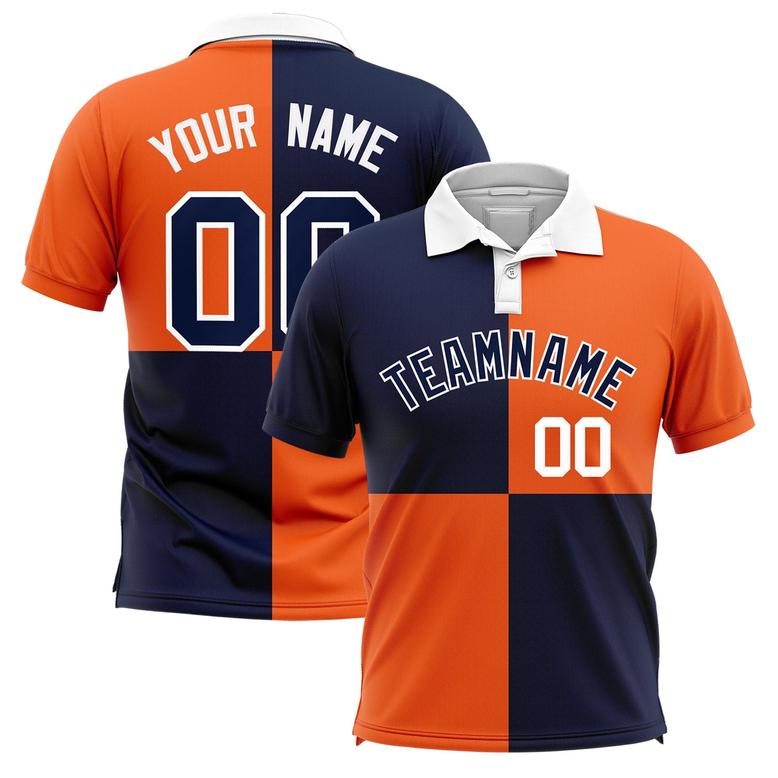 Custom Navy Orange Four Squares Design Performance Polo Shirt