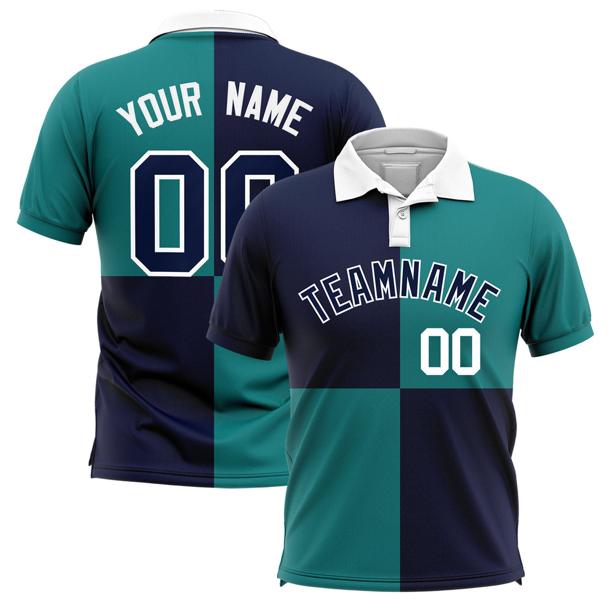 Custom Navy Black Four Squares Design Performance Polo Shirt