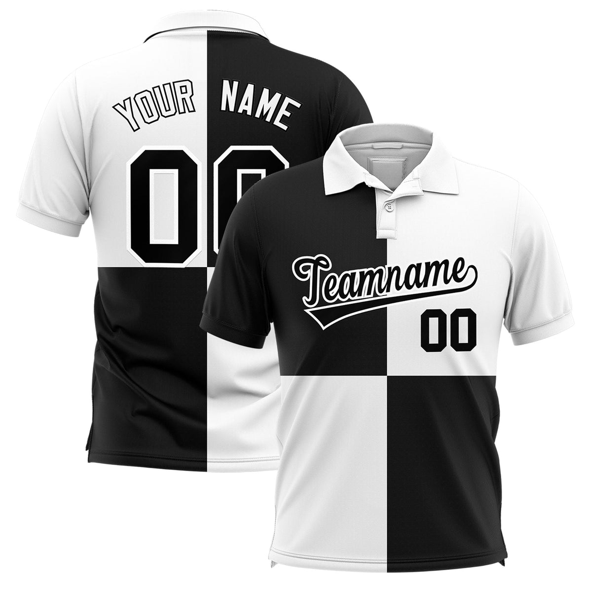 Custom White Black Four Squares Design Performance Polo Shirt