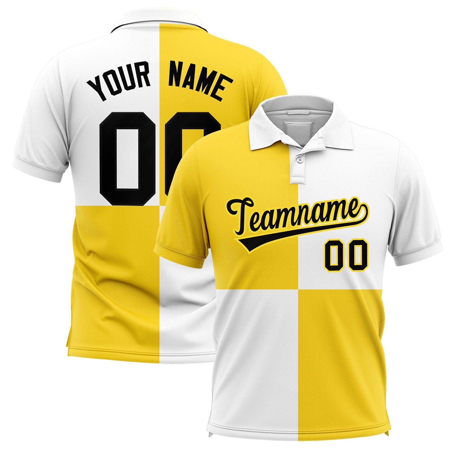 Custom Gold White Four Squares Design Performance Polo Shirt