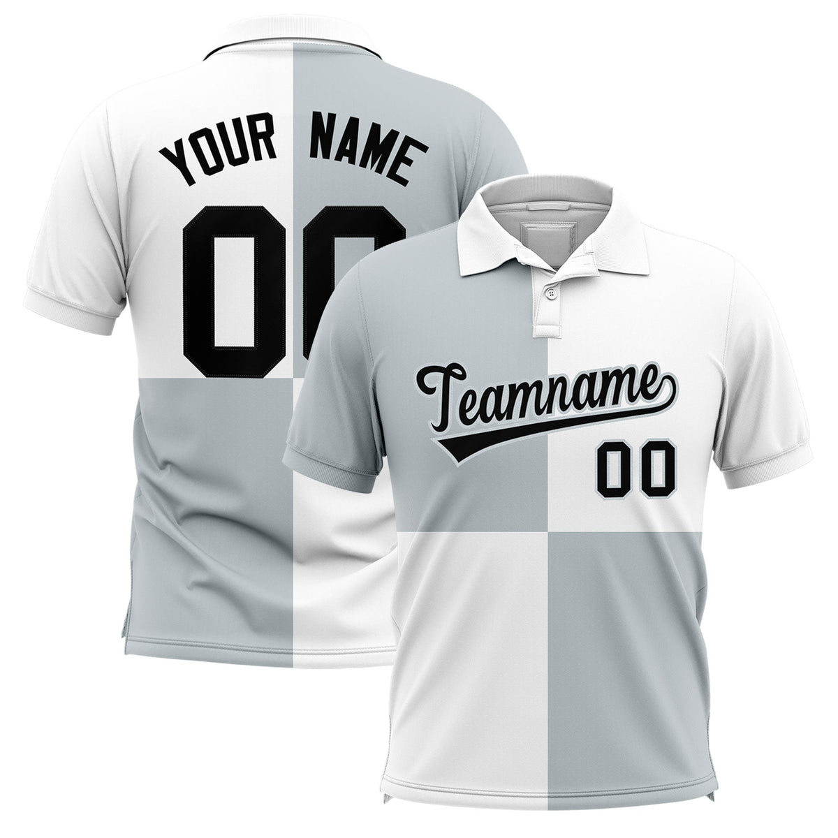 Custom Silver White Four Squares Design Performance Polo Shirt