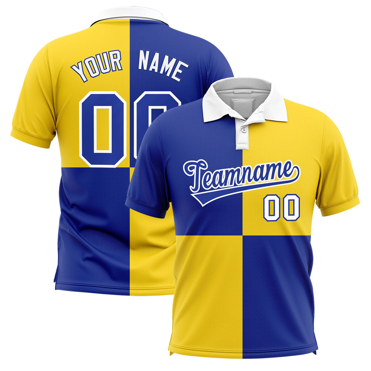 Custom Royal Gold Four Squares Design Performance Polo Shirt