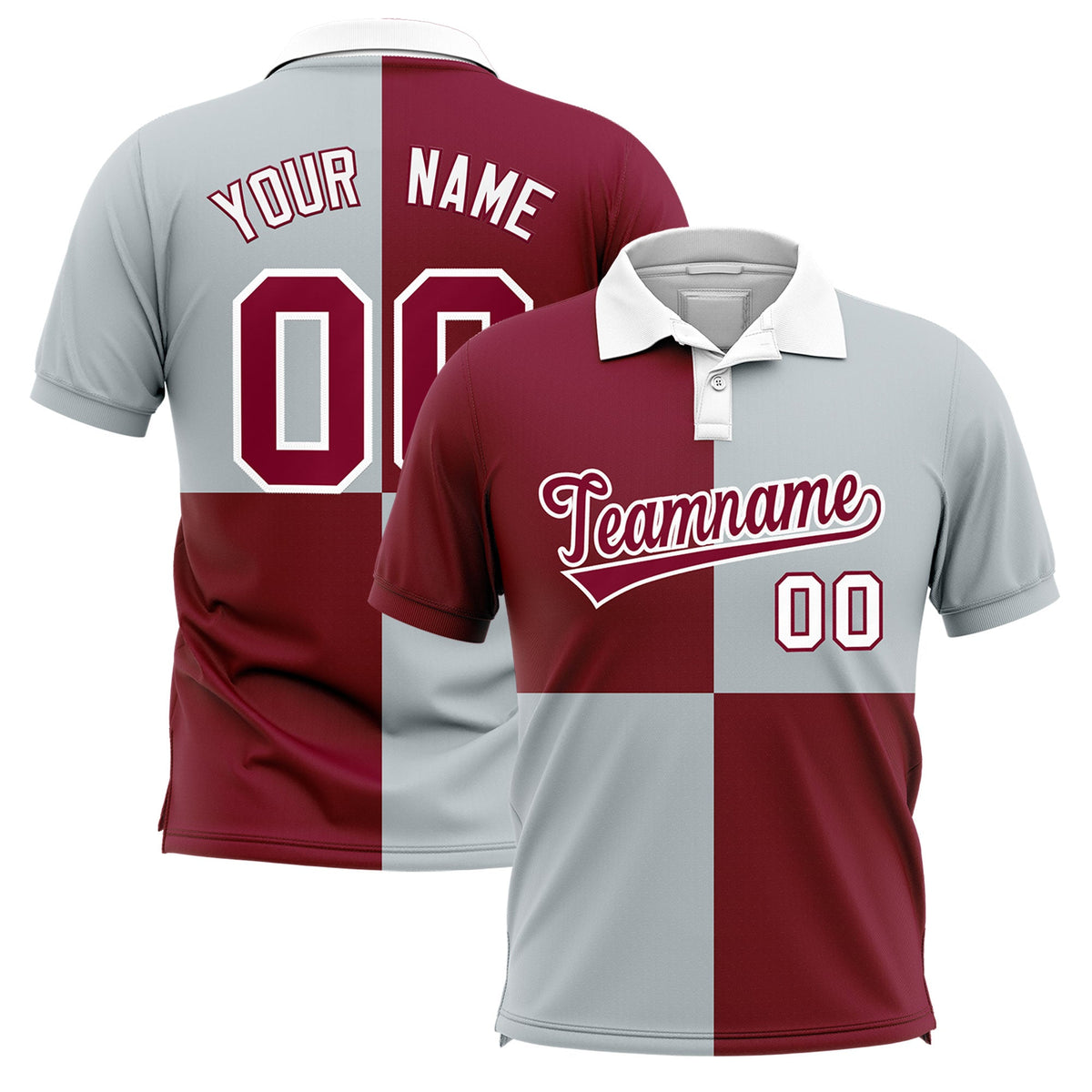 Custom Crimson Silver Four Squares Design Performance Polo Shirt