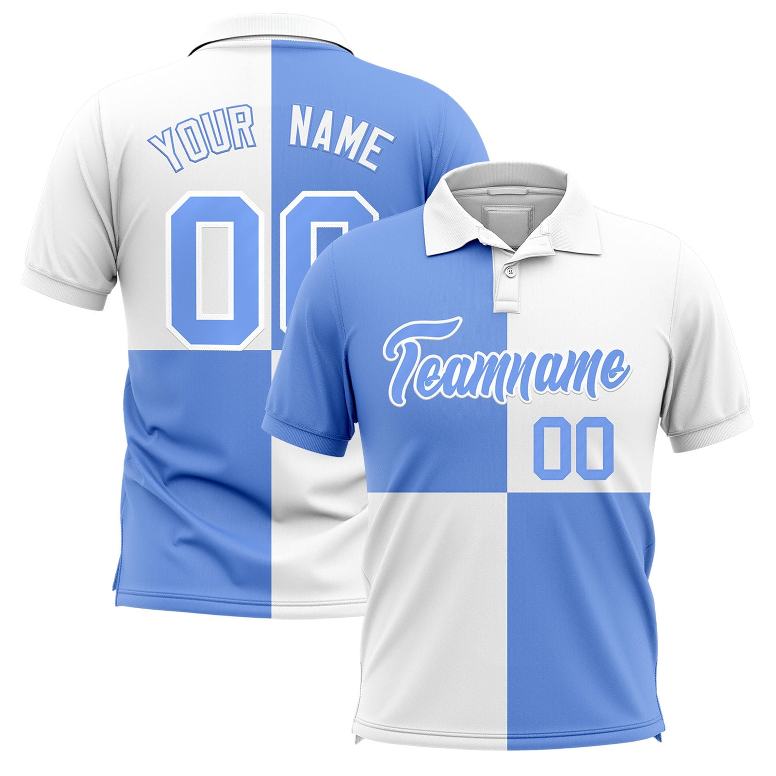 Custom Light Blue White Four Squares Design Performance Polo Shirt