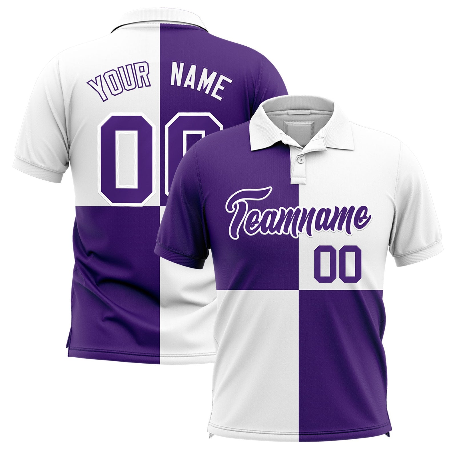 Custom Purple White Four Squares Design Performance Polo Shirt